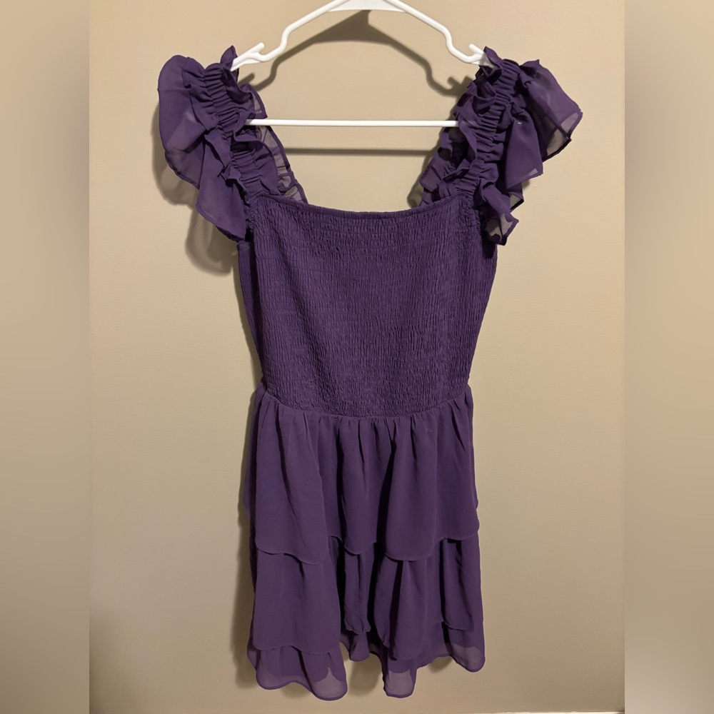 Purple Ruffle Sleeve Dress
